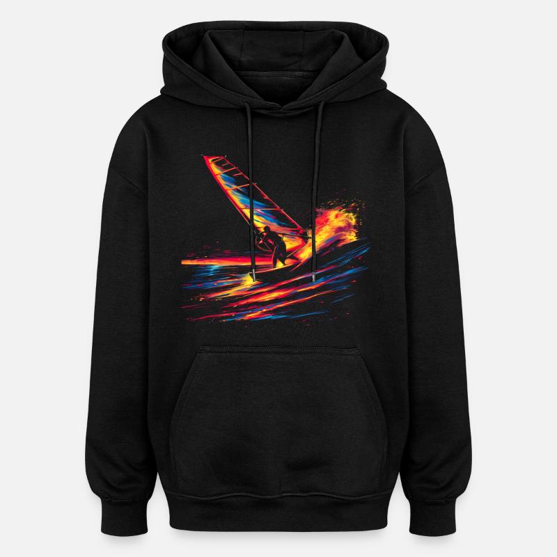 Oldschool Windsurfen - Oversized Unisex Hoodie - Schwarz