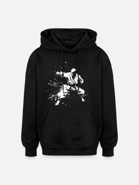 Karate Boy Drawing - Oversized Unisex Hoodie - black
