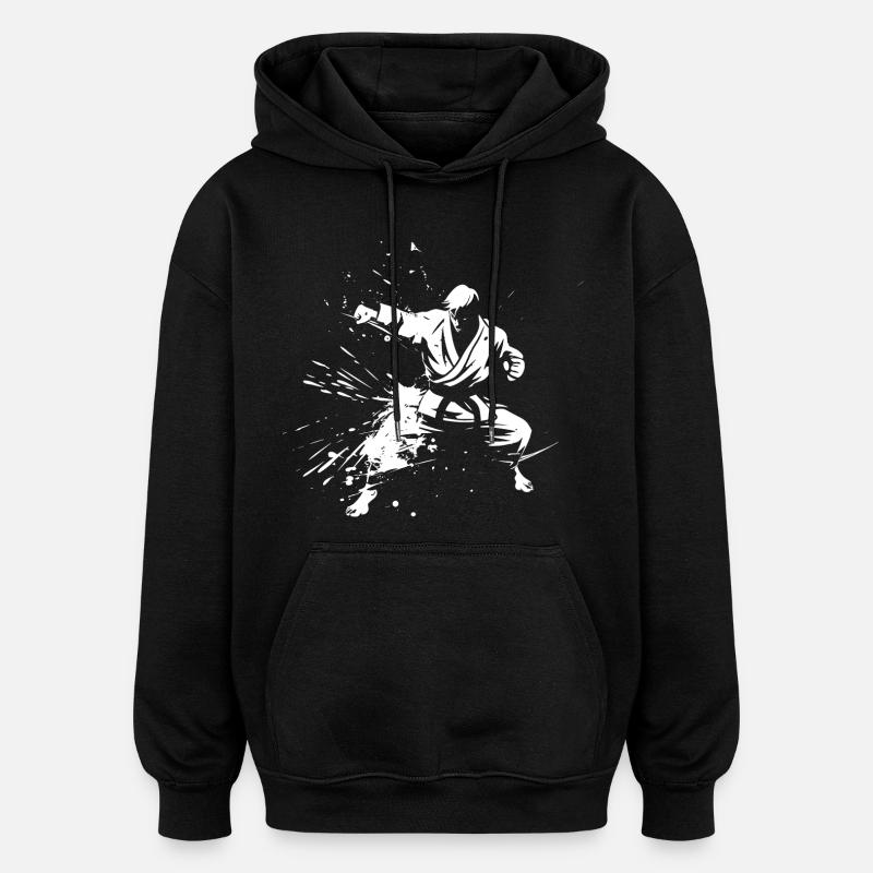 Dessin de garçon de karaté - Sweat à capuche oversize unisexe - noir