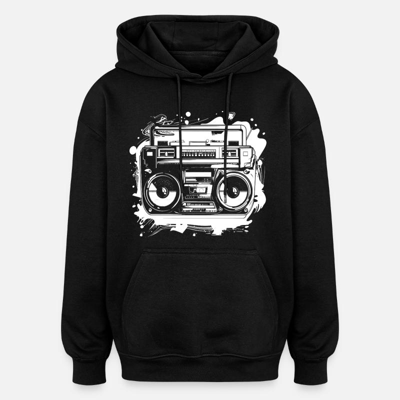Dessin de musique hip hop - Sweat à capuche oversize unisexe - noir