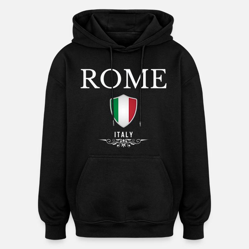 J’aime Rome, Rome Italie - Sweat à capuche oversize unisexe - noir