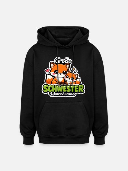 Big Sister Gift Foxes 2026 - Oversized Unisex Hoodie - black