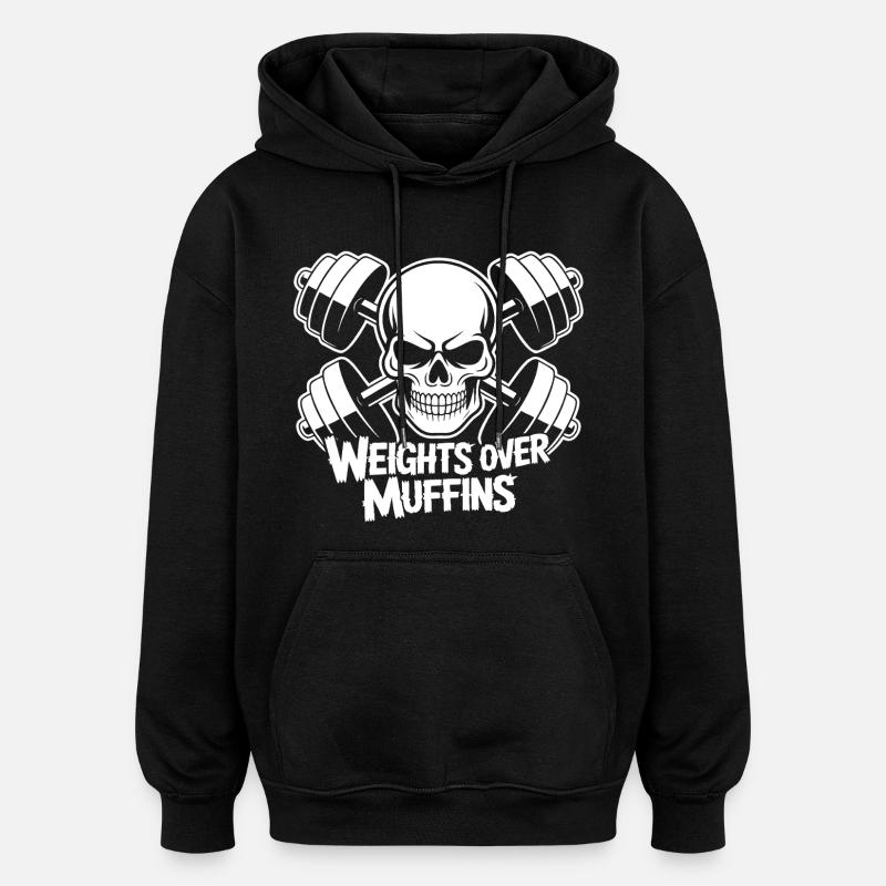 Gewichte über Muffins Schädel - Oversized Unisex Hoodie - Schwarz