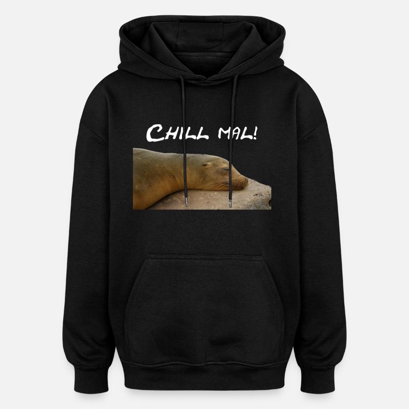 Robbe Chillt auf Stein - Oversized Unisex Hoodie - Schwarz