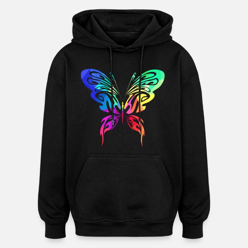 Bunter Sommervogel - Oversized Unisex Hoodie - Schwarz