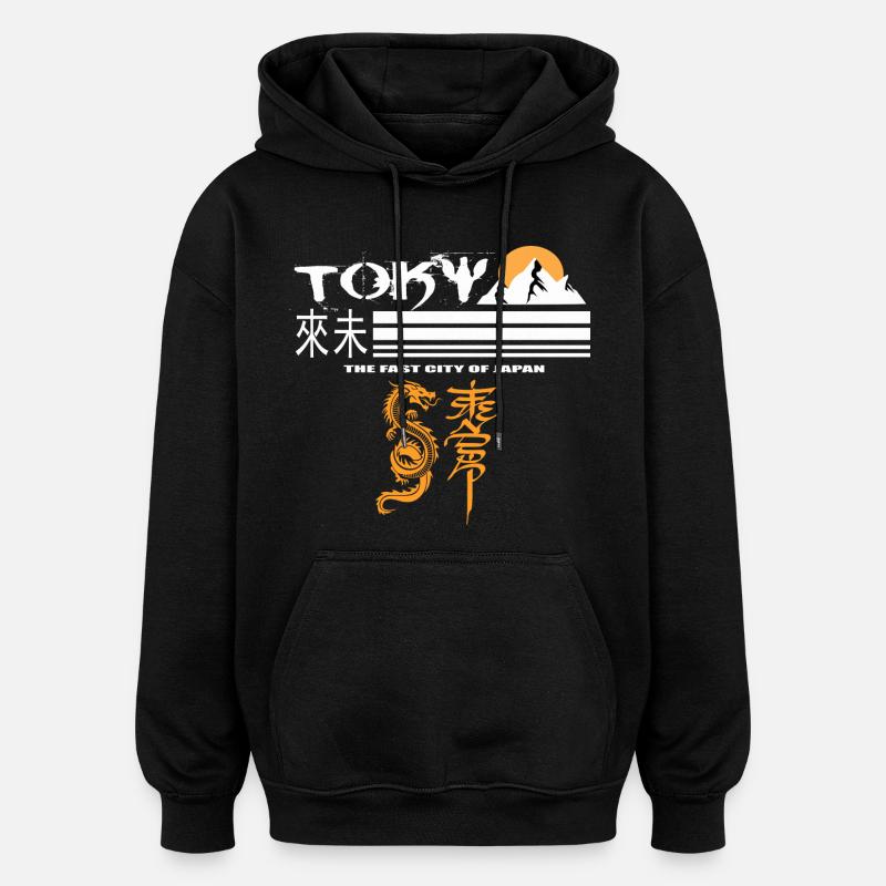 Tokyo Orange - Sweat à capuche oversize unisexe - noir
