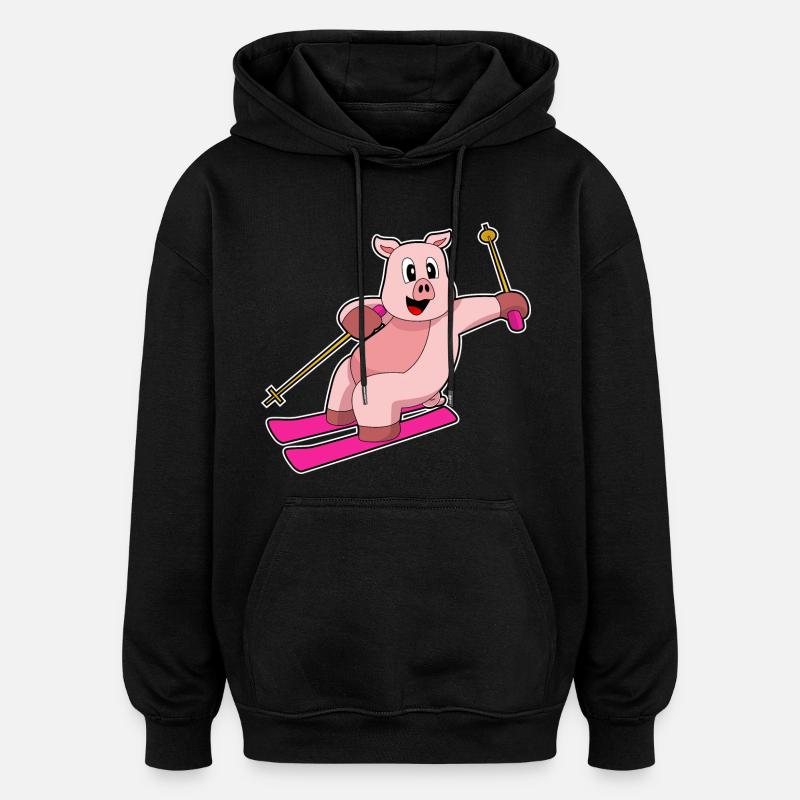 Pig Skier Ski - Sweat à capuche oversize unisexe - noir