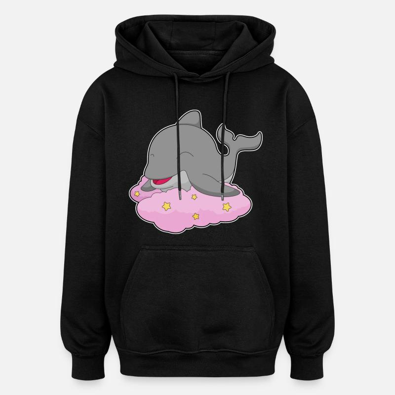 Dauphin Nuages Étoiles - Sweat à capuche oversize unisexe - noir