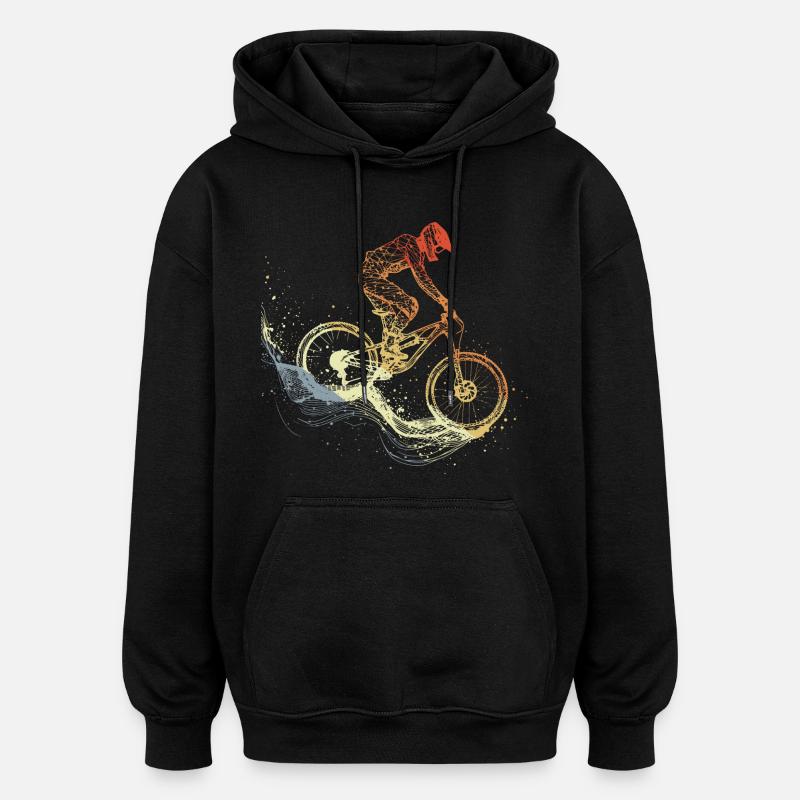 Mountain Biking Sketch Retro - Oversized Unisex Hoodie - black