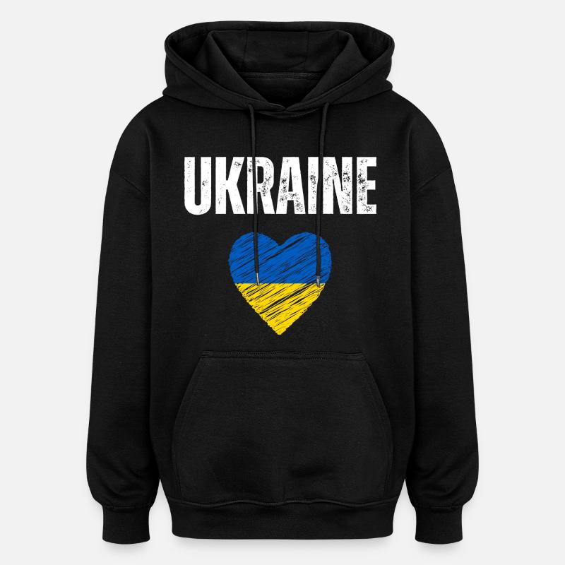 J’aime l’Ukraine, drapeau ukrainien - Sweat à capuche oversize unisexe - noir