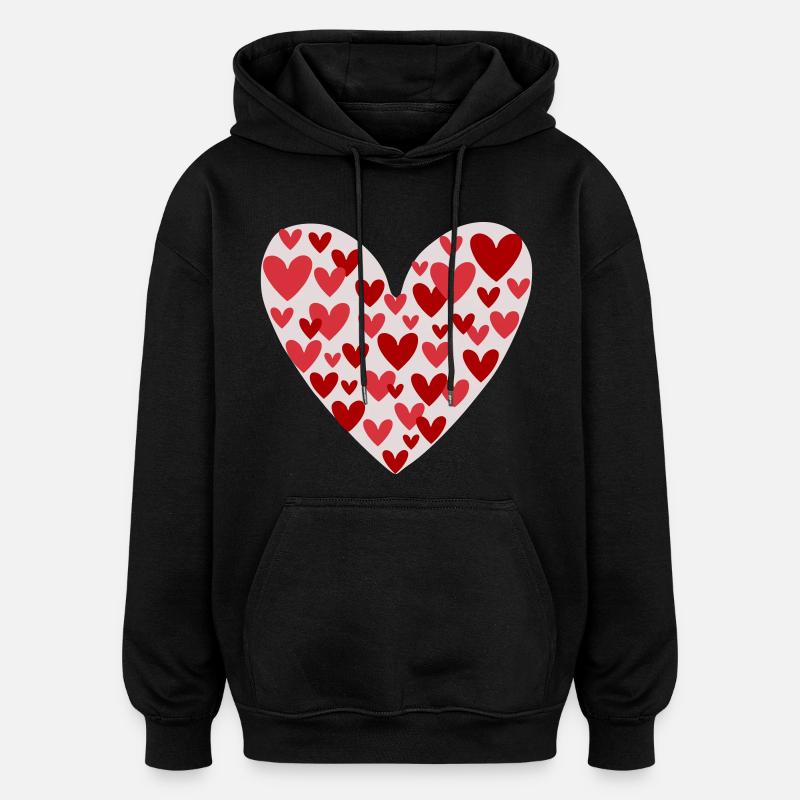 Viele Herzen Muster - Oversized Unisex Hoodie - Schwarz