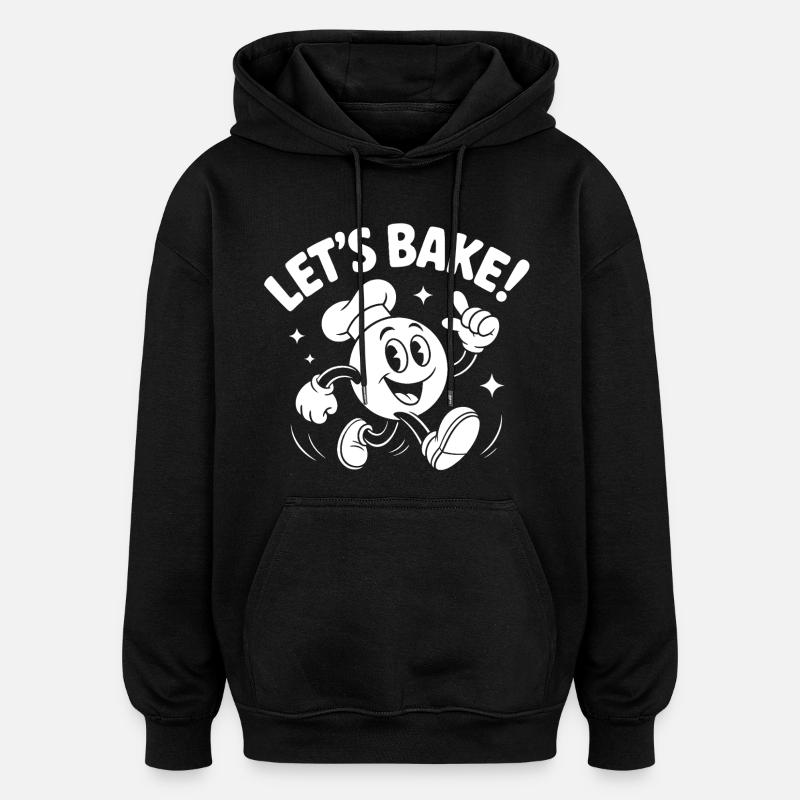 Lets Bake Cartoon Baking Mascot - Oversized Unisex Hoodie - black
