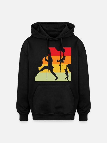 Retro Sunset Climber Silhouettes - Oversized Unisex Hoodie - black