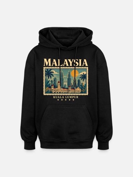 Tournée vintage de Malaisie à Kuala Lumpur - Sweat à capuche oversize unisexe - noir