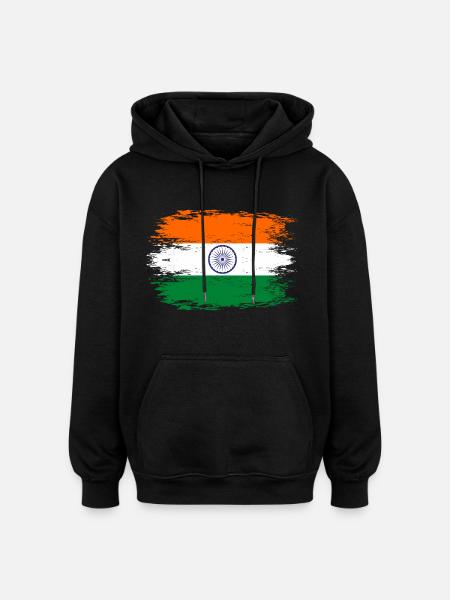 Drapeau de l’Inde aspect utilisé - Sweat à capuche oversize unisexe - noir