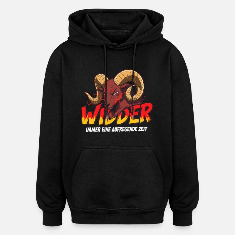 Aries with flame text - Oversized Unisex Hoodie - black