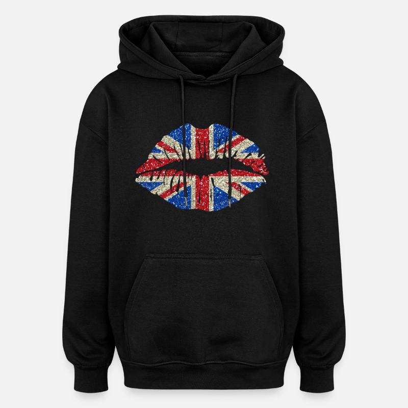 lèvres sexy: Angleterre Union Jack - Sweat à capuche oversize unisexe - noir