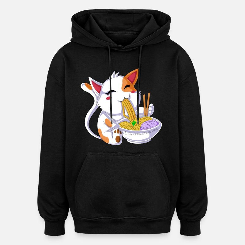 Ramen mangeant des chats - Sweat à capuche oversize unisexe - noir