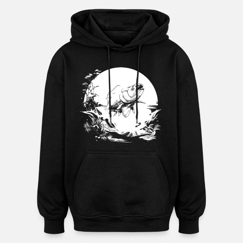 Dessin du pêcheur - Sweat à capuche oversize unisexe - noir