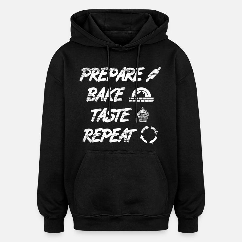 Préparer, cuire, goûter, répéter - Sweat à capuche oversize unisexe - noir