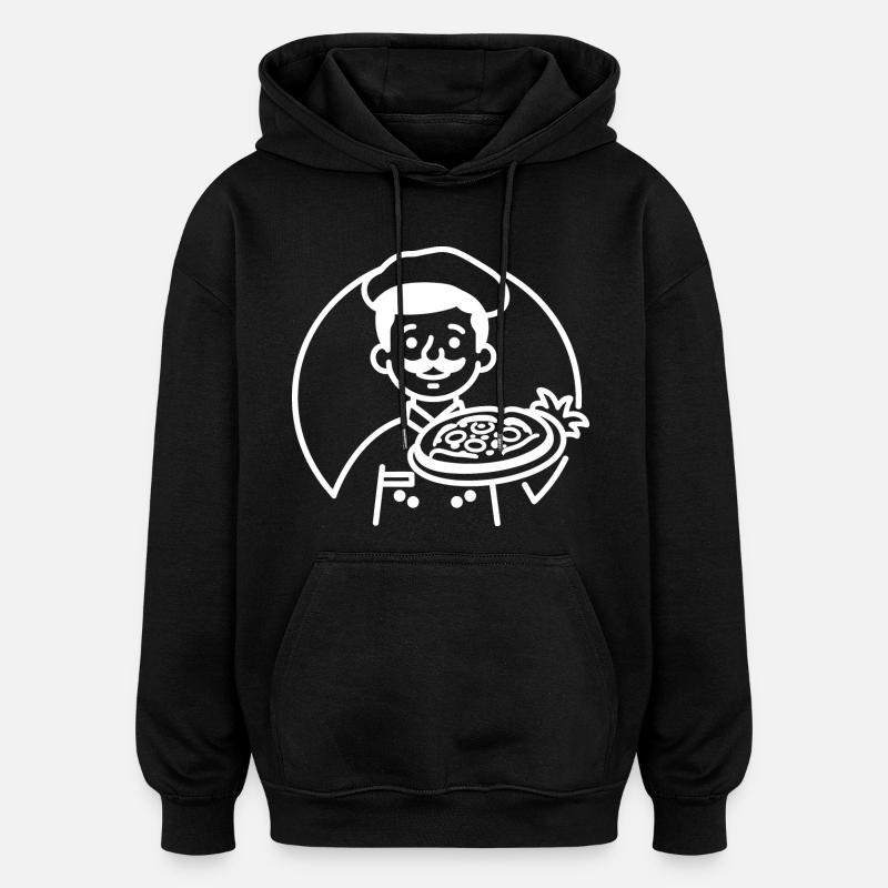 Pizza Maker Dessin au trait - Sweat à capuche oversize unisexe - noir