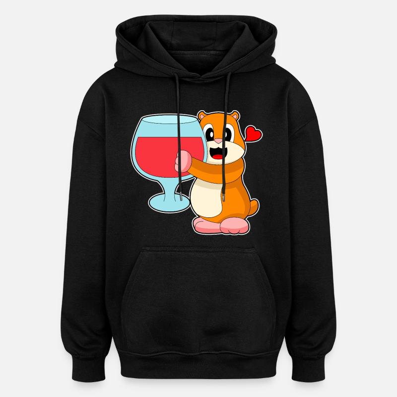 Vin rouge hamster - Sweat à capuche oversize unisexe - noir