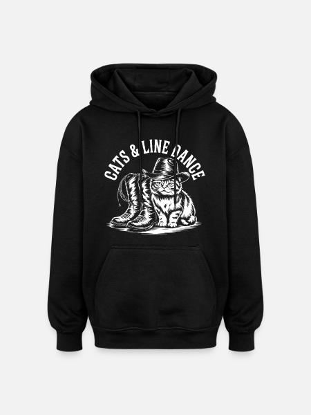 Cats Cowboy Line Dance Illustration - Oversized Unisex Hoodie - black