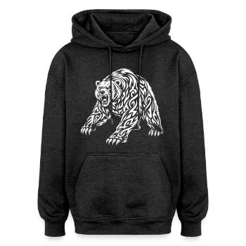 Tribal Grizzly – Wild Bear Motif - Oversized Unisex Hoodie - charcoal grey - Front - Noah (186cm)