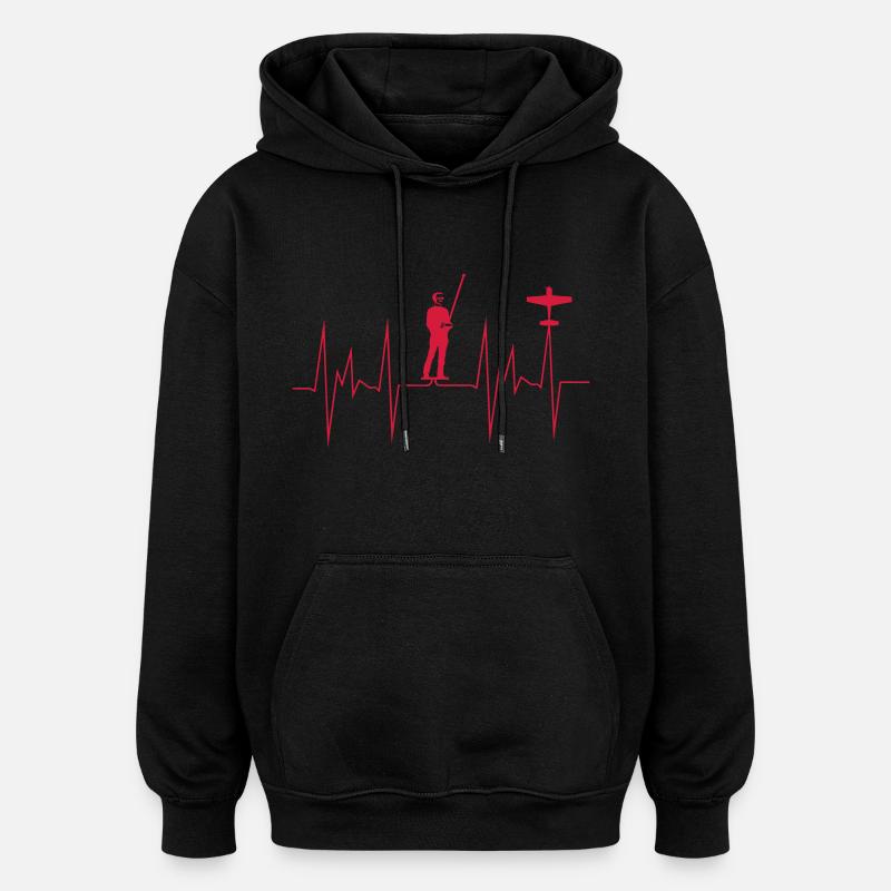 herzschlag modellflug - Oversized Unisex Hoodie - Schwarz