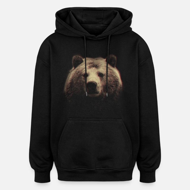 Red Halftone Bear Head - Oversized Unisex Hoodie - black