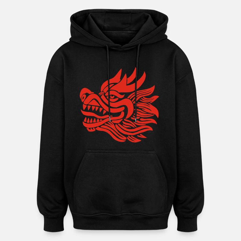 Chinesischer Drachenkopf (Rot) - Oversized Unisex Hoodie - Schwarz