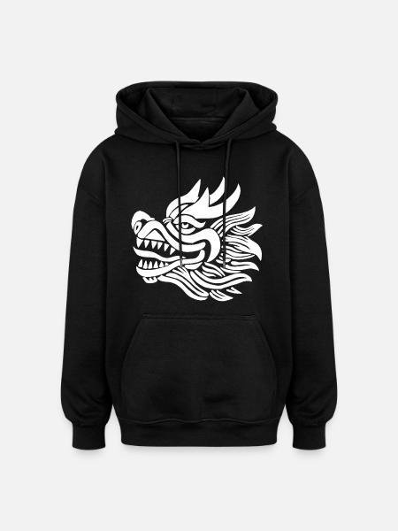 Chinese Dragon Head (White) - Oversized Unisex Hoodie - black