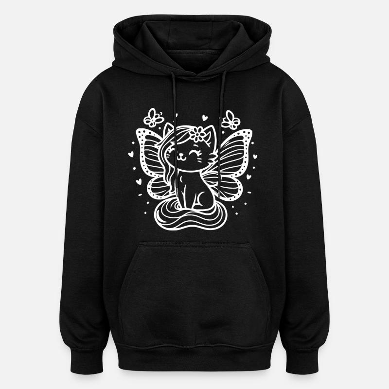Chat ailé (blanc) - Sweat à capuche oversize unisexe - noir