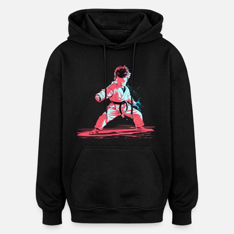 Karate Boy Synthwave - Oversized Unisex Hoodie - black