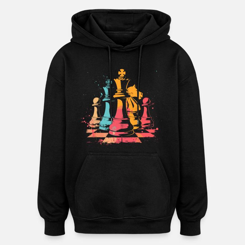 Pièces d’échecs Retrowave - Sweat à capuche oversize unisexe - noir