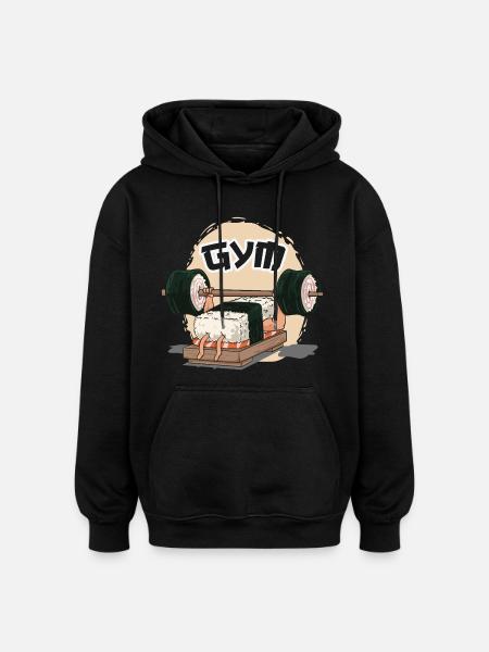 Sushi Humor im Fitnessstudio - Oversized Unisex Hoodie - Schwarz
