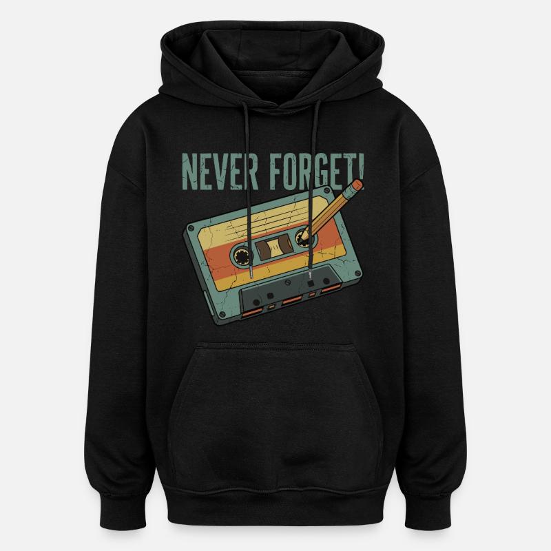 N’oublier jamais – Design rétro cassette & crayon - Sweat à capuche oversize unisexe - noir