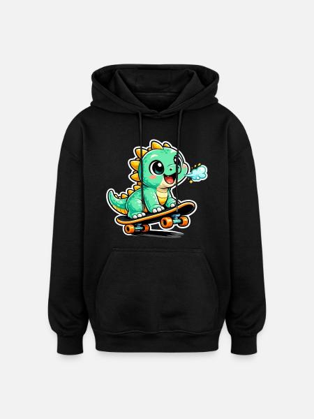 Grüner Dino Skateboardheld - Oversized Unisex Hoodie - Schwarz