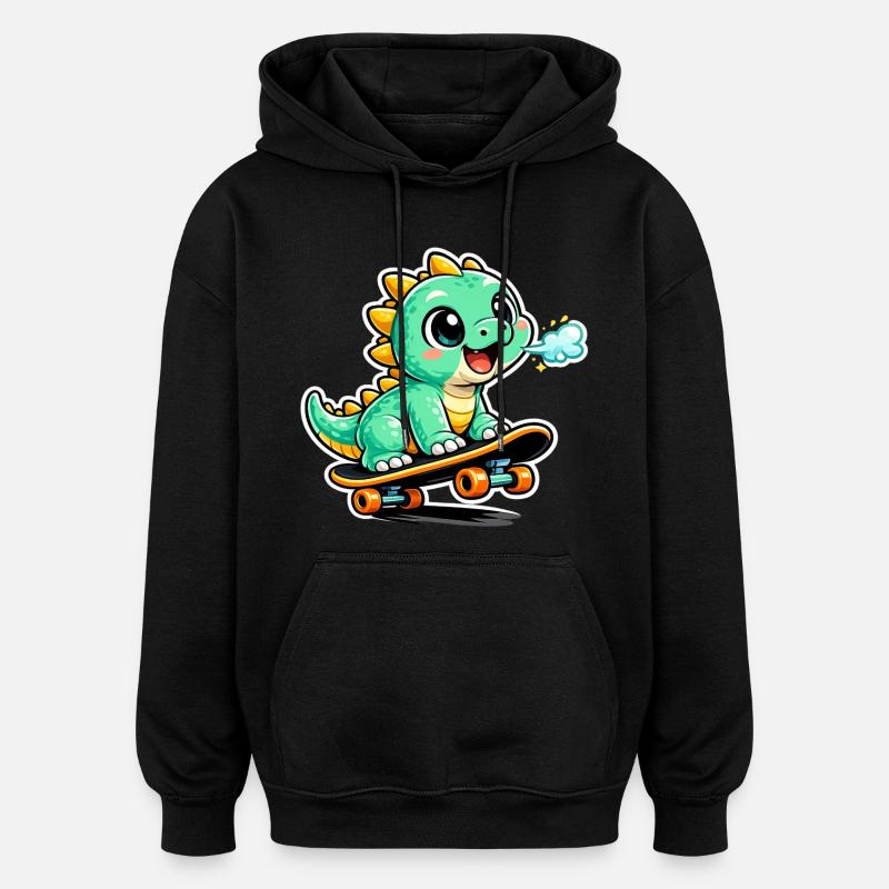 Héros du skateboard Dino vert - Sweat à capuche oversize unisexe - noir