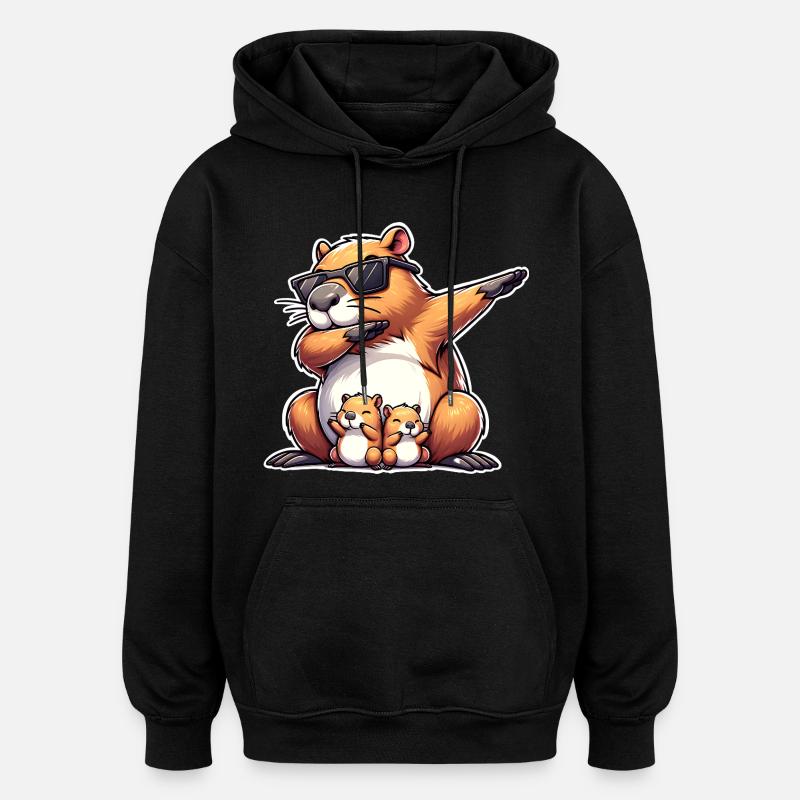 Capybara papa - Sweat à capuche oversize unisexe - noir