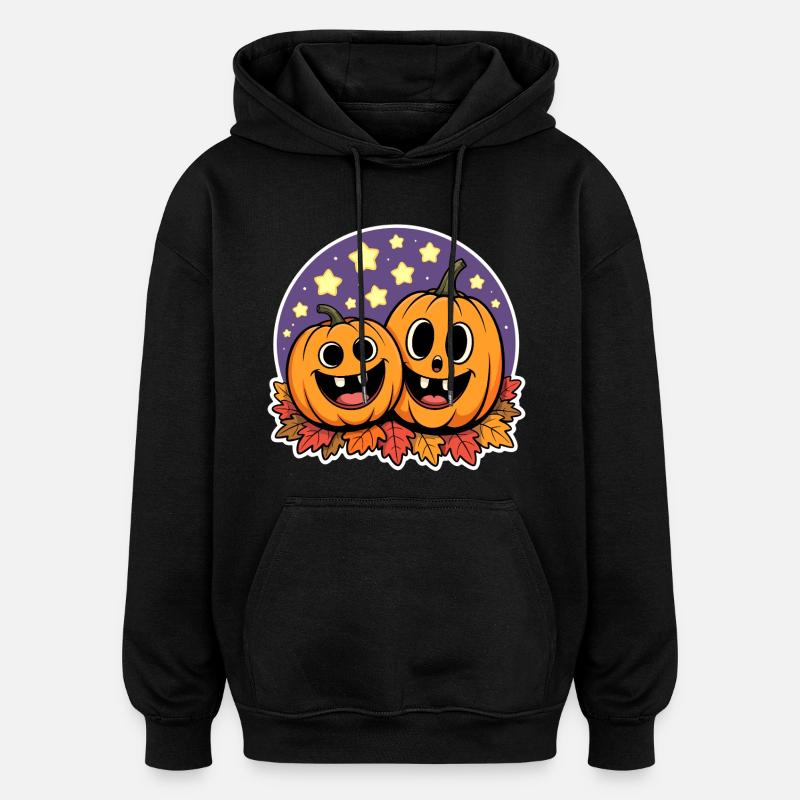 Deux citrouilles heureuses d’automne - Sweat à capuche oversize unisexe - noir