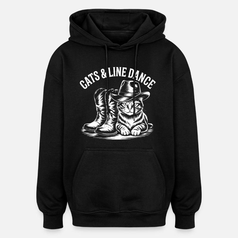 Cat Line Dance Cowboy - Oversized Unisex Hoodie - black