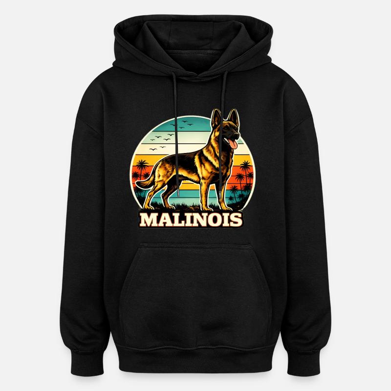 Berger belge Malinois Rétro - Sweat à capuche oversize unisexe - noir