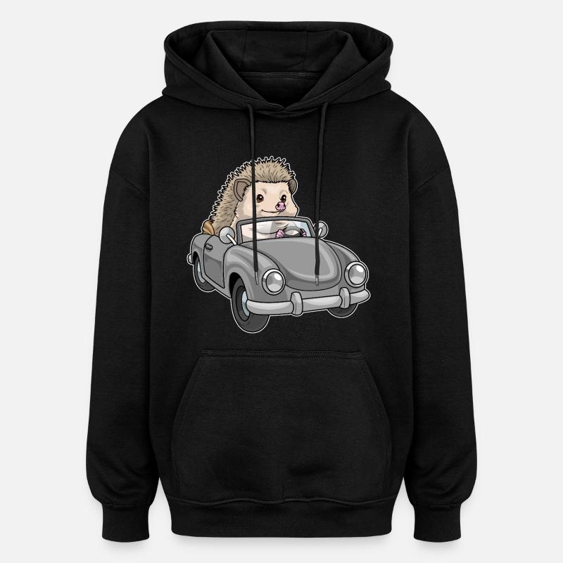 Voiture hérisson - Sweat à capuche oversize unisexe - noir