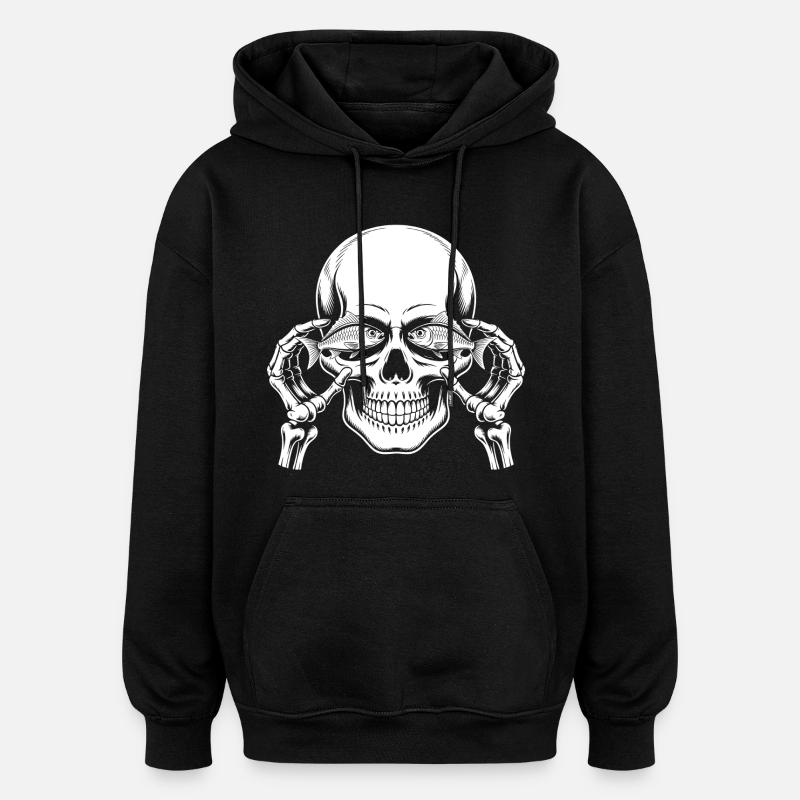 Motif de crâne avec poisson - Sweat à capuche oversize unisexe - noir