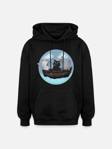 Kawaii Cats Fischerboot-Hemd - Oversized Unisex Hoodie - Schwarz