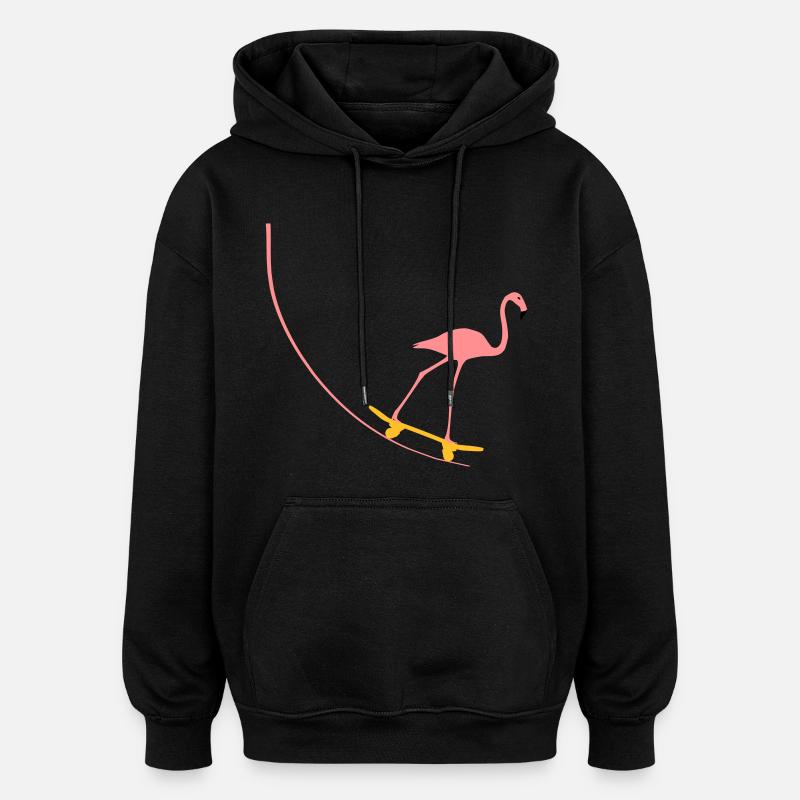 Flamingo sur planche à roulettes - Sweat à capuche oversize unisexe - noir