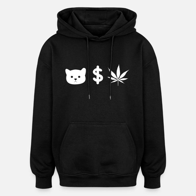 CHAT ARGENT MAUVAISES HERBES - Sweat à capuche oversize unisexe - noir