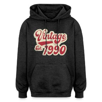 Vintage Est 1990 - Oversized Unisex Hoodie - charcoal grey - Front - Noah (186cm)