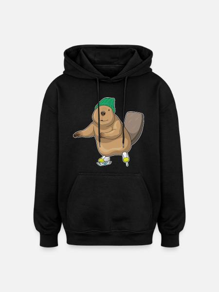 Beaver Ice Skating Skates - Oversized Unisex Hoodie - black